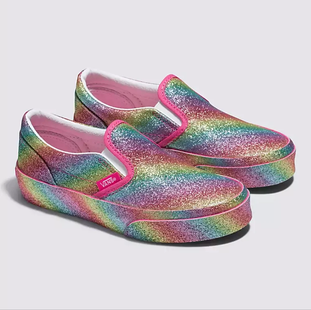 NIB Vans Classic Girls Slip Ons Shoes Various Sizes Glitter Rainglow - Picture 3 of 13
